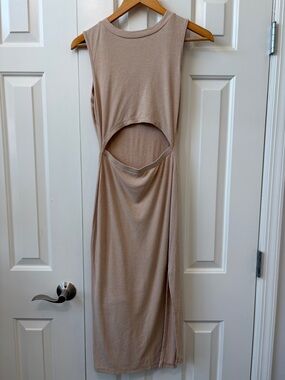 Sleeveless Cutout Midi Dress in Beige